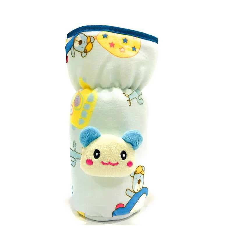 Lappu Soft Plush Stretchable Baby Feeding Bottle Cover Tote Bag Carrier Set of 2 (Wide Neck 125ml/4oz 240-330ml/8-11oz- Blue Pink) - Image 2