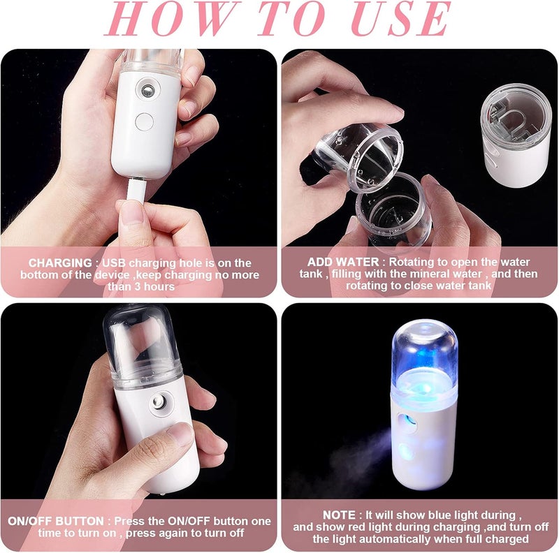 Excefore Portable USB Rechargeable Nano Facial Mister Set, 30ml Mini Face Humidifier & Hydrating Sprayer, Ideal for Skincare and Makeup, Dual Colors (Black & White), 2 Pack - Image 4