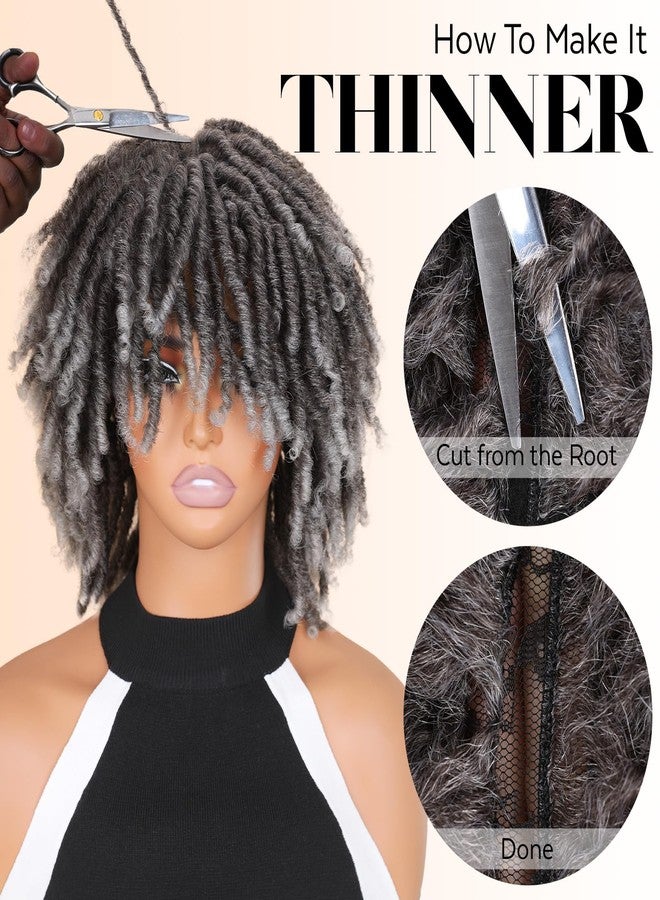 HANNE Dreadlock Wig Short Twist Wigs for Black Women & Men Afro Curly Synthetic Faux Locs Braided Crochet Hair (Grey) - Image 4