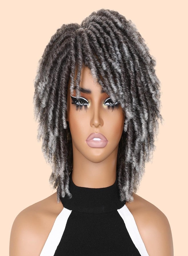 HANNE Dreadlock Wig Short Twist Wigs for Black Women & Men Afro Curly Synthetic Faux Locs Braided Crochet Hair (Grey) - Image 2