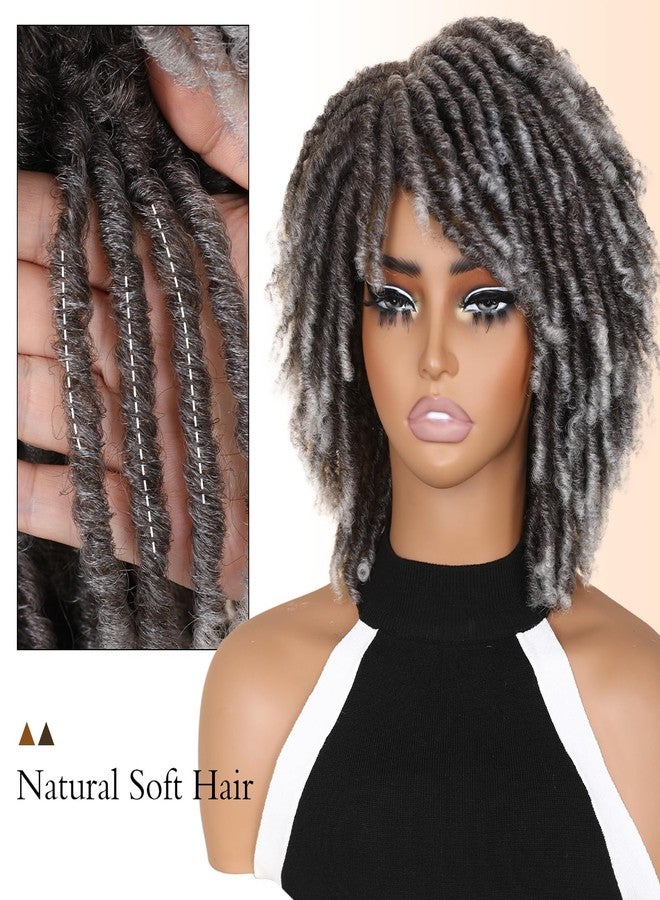 HANNE Dreadlock Wig Short Twist Wigs for Black Women & Men Afro Curly Synthetic Faux Locs Braided Crochet Hair (Grey) - Image 3
