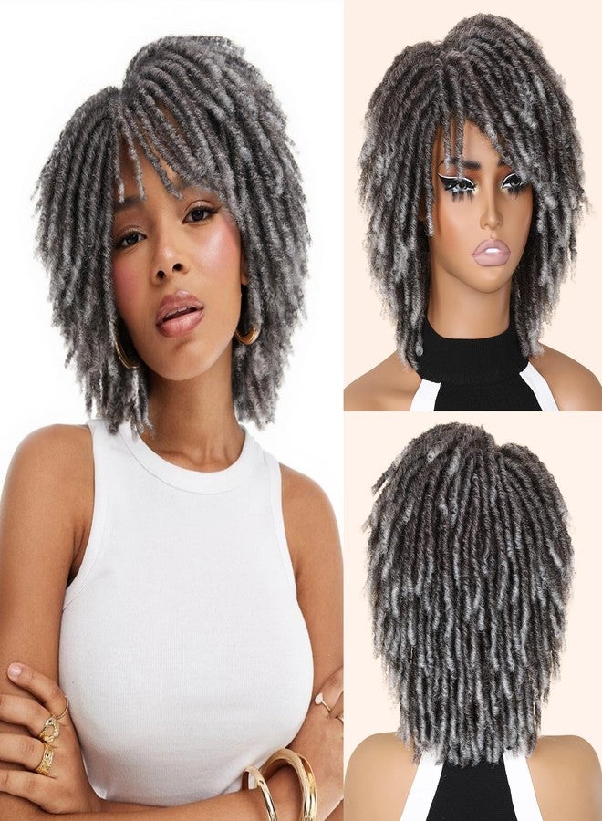 HANNE Dreadlock Wig Short Twist Wigs for Black Women & Men Afro Curly Synthetic Faux Locs Braided Crochet Hair (Grey) - Image 1