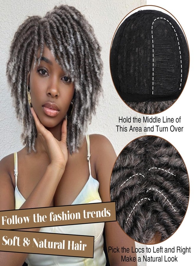 HANNE Dreadlock Wig Short Twist Wigs for Black Women & Men Afro Curly Synthetic Faux Locs Braided Crochet Hair (Grey) - Image 5