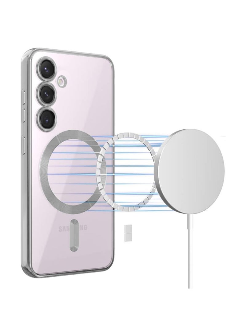 Wtech Magsafe Shockproof Luxury Plating Hybrid Clear PC Case Cover For Samsung Galaxy S24 5G 2024 Silver - Image 2