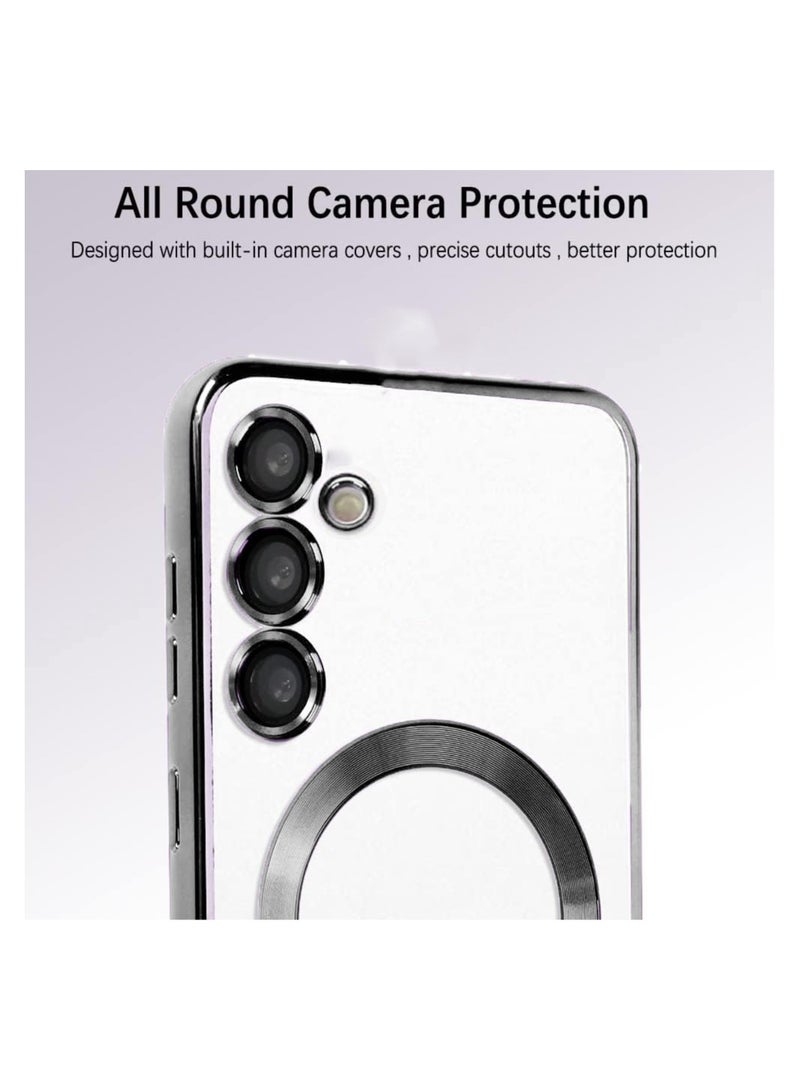 Wtech Magsafe Shockproof Luxury Plating Hybrid Clear PC Case Cover For Samsung Galaxy S24 5G 2024 Silver - Image 5