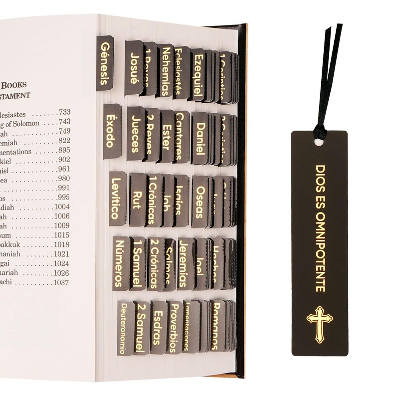 Morjor Spanish Bible Tabs for Women and Men, separadores de biblia en espaol, Retro Theme, 75 Large Print Bible Tabs & 1 Bookmark, Laminated Bible Index Tabs for Study Bible, Easy to Read and Apply - Image 1