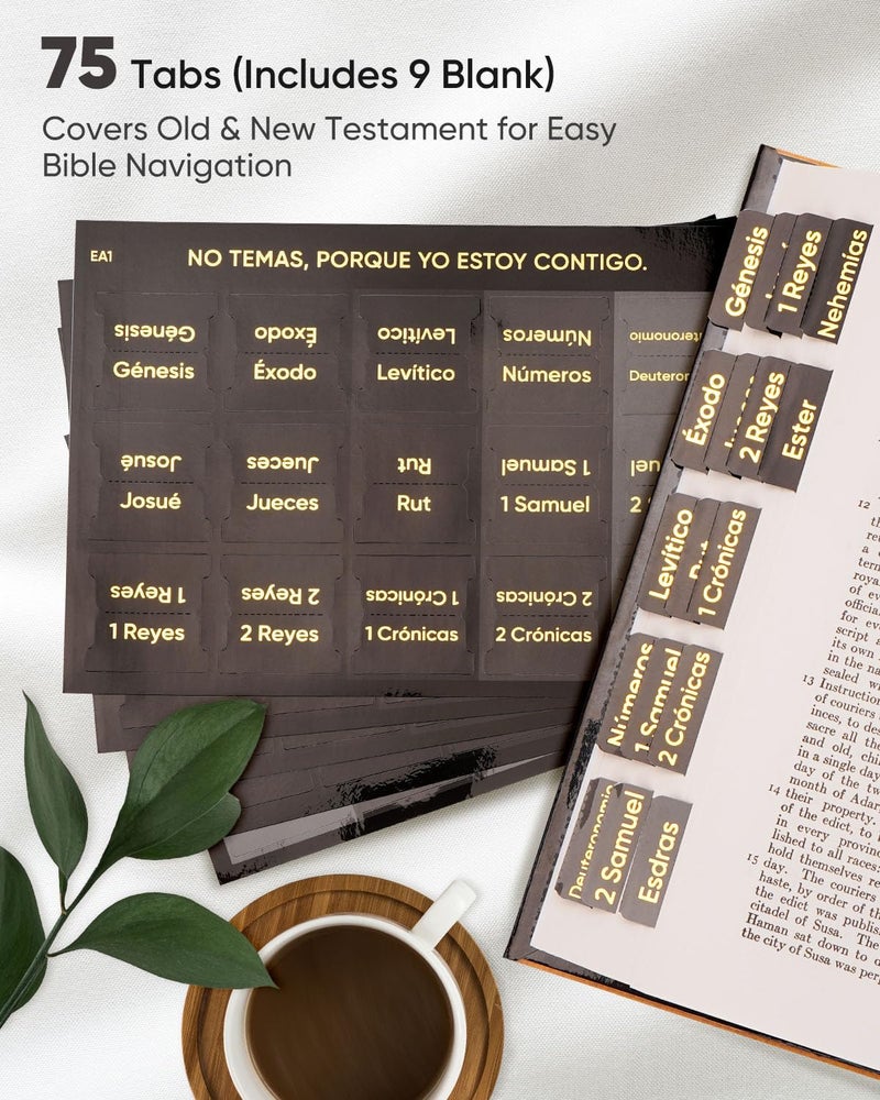 Morjor Spanish Bible Tabs for Women and Men, separadores de biblia en espaol, Retro Theme, 75 Large Print Bible Tabs & 1 Bookmark, Laminated Bible Index Tabs for Study Bible, Easy to Read and Apply - Image 2