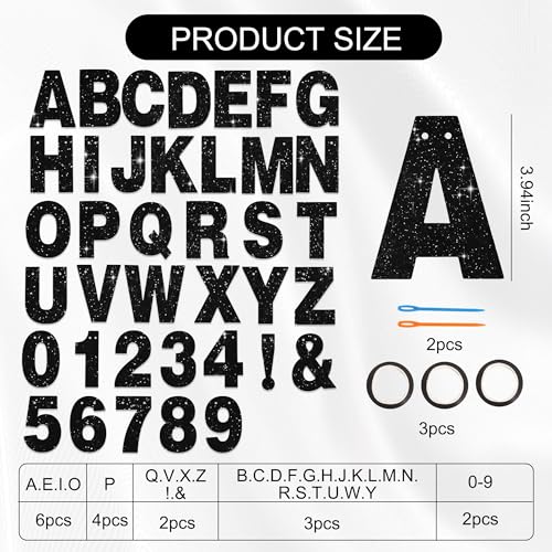BEISHIDA 116 PCS A-Z Glitter Black DIY Letter Banner Kit Make Your Own Banner，Including 111 Letters and Numbers 3 Rope and 2 Threading Device,Customized for Birthday Graduation Wedding Halloween Party Decor - Image 2