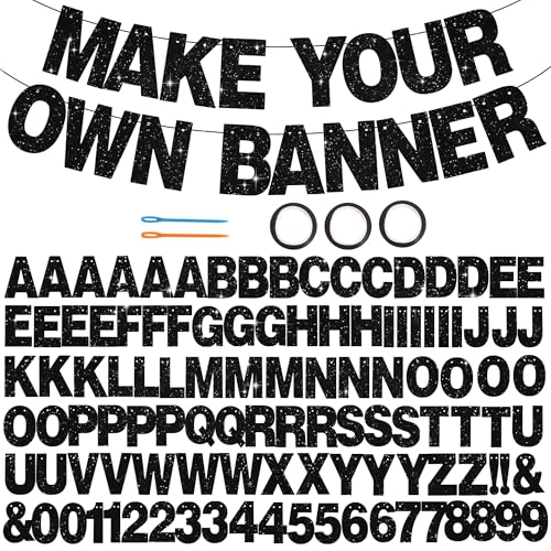 BEISHIDA 116 PCS A-Z Glitter Black DIY Letter Banner Kit Make Your Own Banner，Including 111 Letters and Numbers 3 Rope and 2 Threading Device,Customized for Birthday Graduation Wedding Halloween Party Decor - Image 1