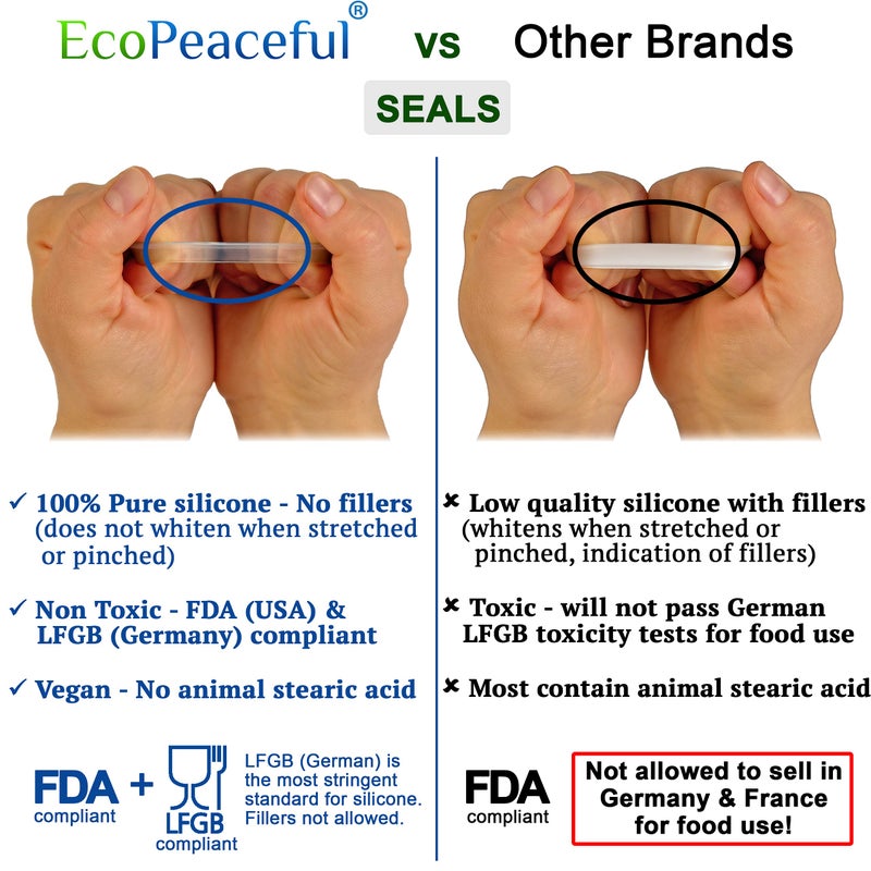 EcoPeaceful 316 Surgical Stainless Steel Mason Jar Lids REGULAR Mouth,ORIGINAL DESIGN,Stackable w/ Pull-Tab Silicone Seal. Rust-proof, Airtight, Leak-proof, Vegan, BPA-Free, Reusable,Not for Canning - Image 4