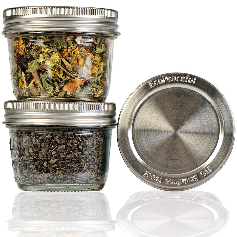 EcoPeaceful 316 Surgical Stainless Steel Mason Jar Lids REGULAR Mouth,ORIGINAL DESIGN,Stackable w/ Pull-Tab Silicone Seal. Rust-proof, Airtight, Leak-proof, Vegan, BPA-Free, Reusable,Not for Canning - Image 5