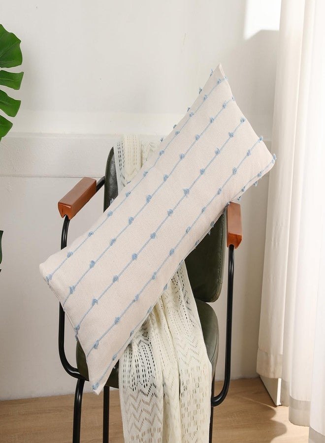 NUYECY Long Lumbar Throw Pillow Cover 14x36,Stripe Pattern Cotton Blue Boho Extra Long Decorative Pillow Cover Pillow Case Cushion Cover for Bed Sofa Couch Farmhouse,Skinny Modern Accent - Image 3