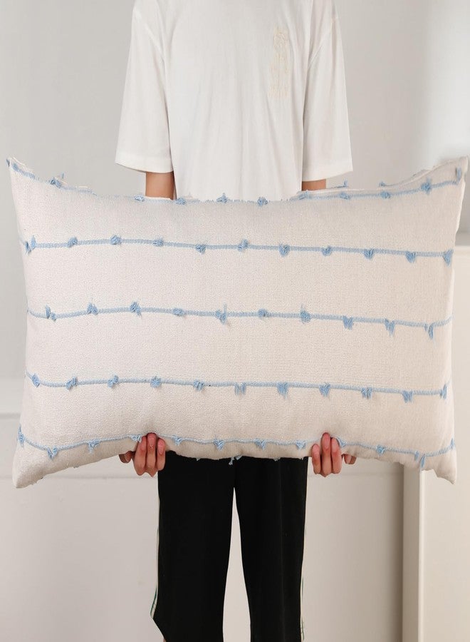 NUYECY Long Lumbar Throw Pillow Cover 14x36,Stripe Pattern Cotton Blue Boho Extra Long Decorative Pillow Cover Pillow Case Cushion Cover for Bed Sofa Couch Farmhouse,Skinny Modern Accent - Image 1