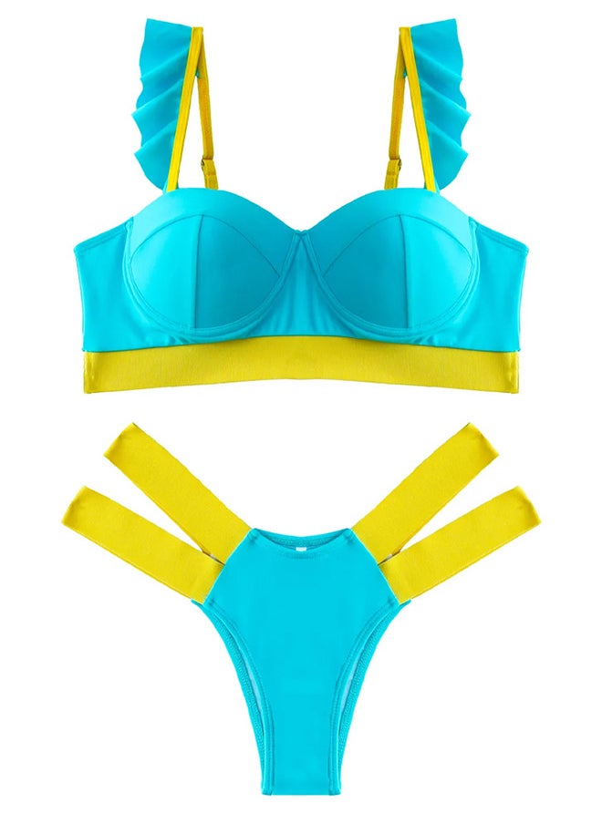 STAUD - Large Size Lingerie Set Splicing Bikini Push Up Swimsuit Female Swimwear Women Two-piece Bikini set With Bra Cup Bather Bathing Suit Swim Lady Blue /L(bust 92-96/hip 97-101cm) - Image 1