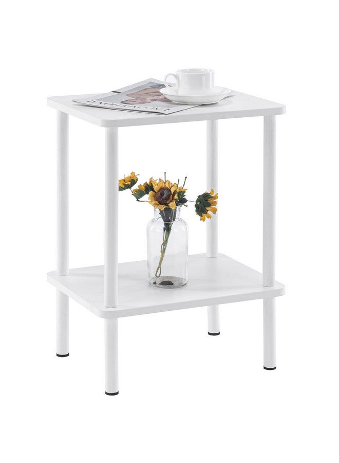 Apicizon 2 Tier End Table, Boho Side Table with Storage Shelf, Nightstand Bedside Table for Small Spaces, Bedroom, Living Room, Entryway, Farmhouse, Easy Assembly,White - Image 1