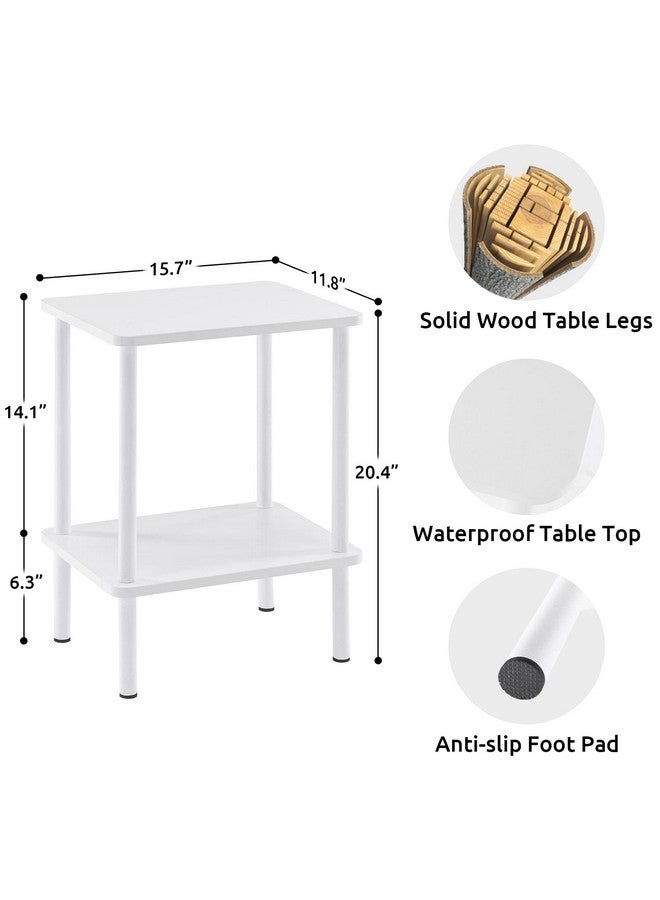 Apicizon 2 Tier End Table, Boho Side Table with Storage Shelf, Nightstand Bedside Table for Small Spaces, Bedroom, Living Room, Entryway, Farmhouse, Easy Assembly,White - Image 2