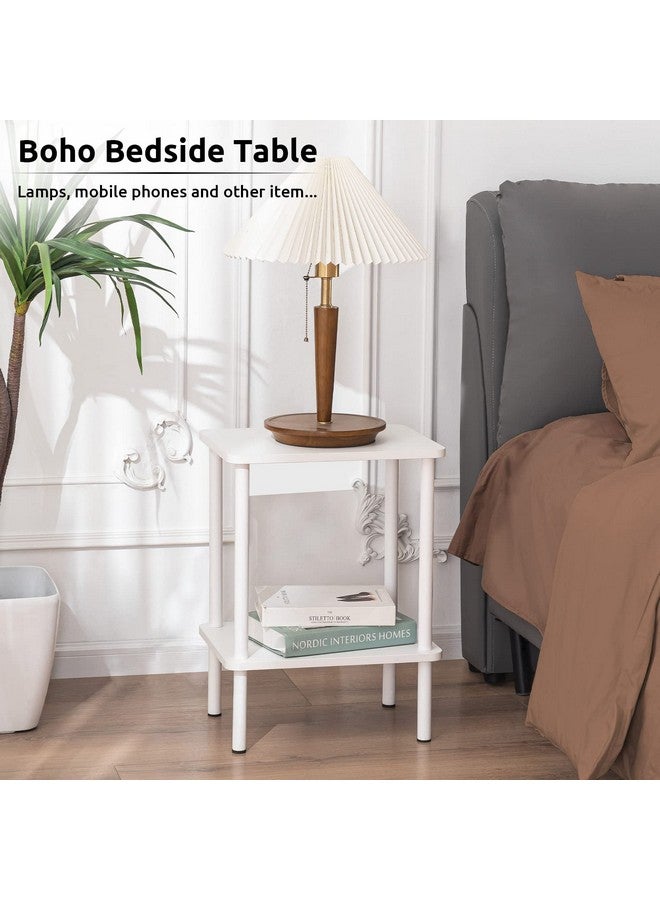 Apicizon 2 Tier End Table, Boho Side Table with Storage Shelf, Nightstand Bedside Table for Small Spaces, Bedroom, Living Room, Entryway, Farmhouse, Easy Assembly,White - Image 4
