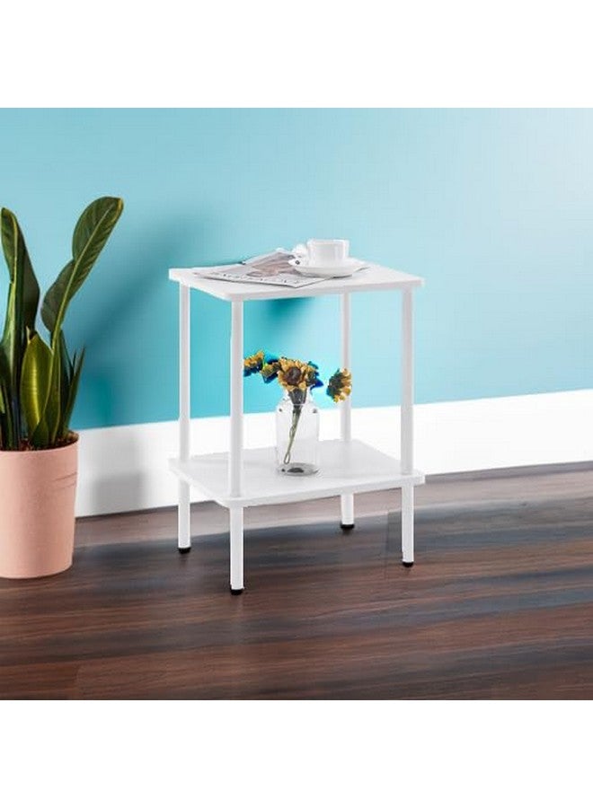 Apicizon 2 Tier End Table, Boho Side Table with Storage Shelf, Nightstand Bedside Table for Small Spaces, Bedroom, Living Room, Entryway, Farmhouse, Easy Assembly,White - Image 5