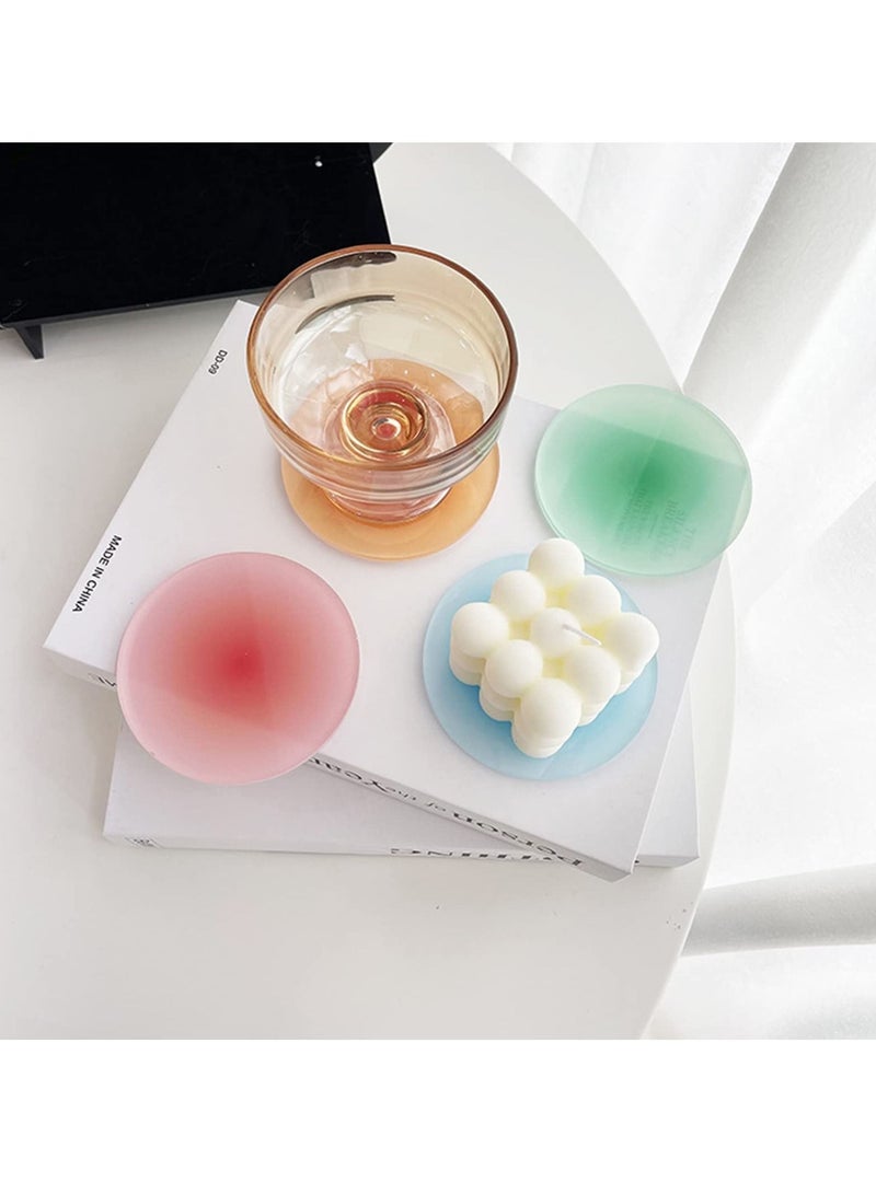 SYOSI SYOSI 4 Pcs Colorful Acrylic Coasters, Round Non-Slip Coasters Round Lovely Coasters 3.8 Inch Round Non-Slip Coasters for Coffee Cup, Tea Cup, Water Cup  - Image 2