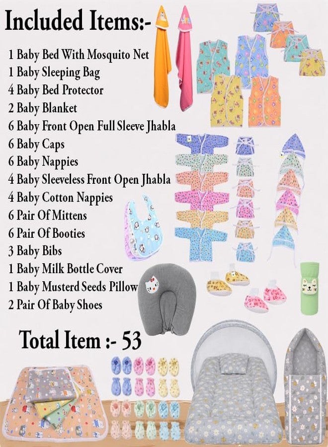Kwitchy Newborn Baby Essentials Kit 53 Items Combo | New Born Baby Kit 0–6 Months | Baby Bed Bedding & Clothes Set | Newborns Hospital Bag & Infant Shower Gift (Grey) - Image 2