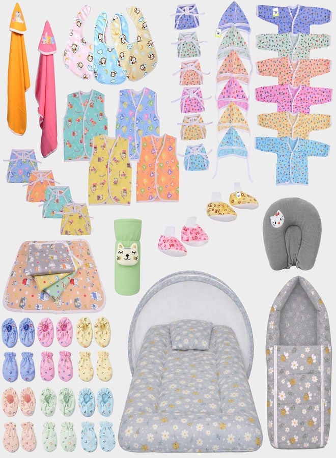 Kwitchy Newborn Baby Essentials Kit 53 Items Combo | New Born Baby Kit 0–6 Months | Baby Bed Bedding & Clothes Set | Newborns Hospital Bag & Infant Shower Gift (Grey) - Image 1