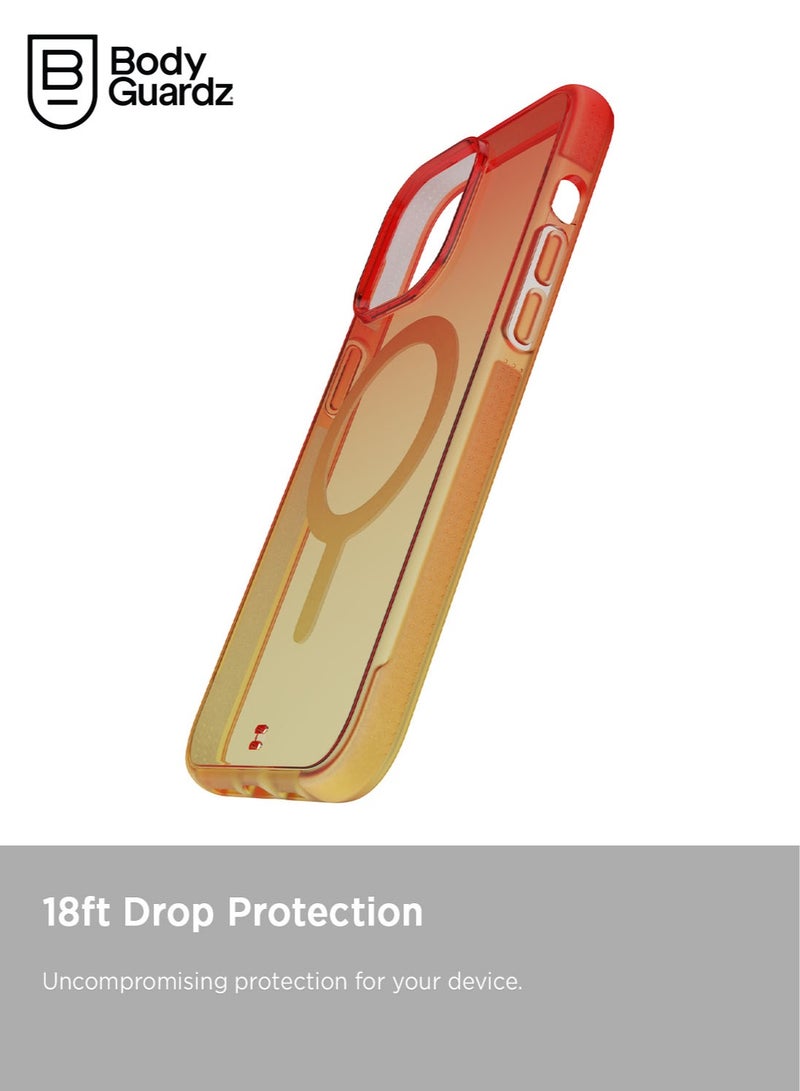 Bodyguardz Ace Pro Ombre for iPhone 15 Pro MAX Case Cover with 18 Feet Drop Protection compatible with MagSafe with Lanyard - Peach Sorbet - Image 3