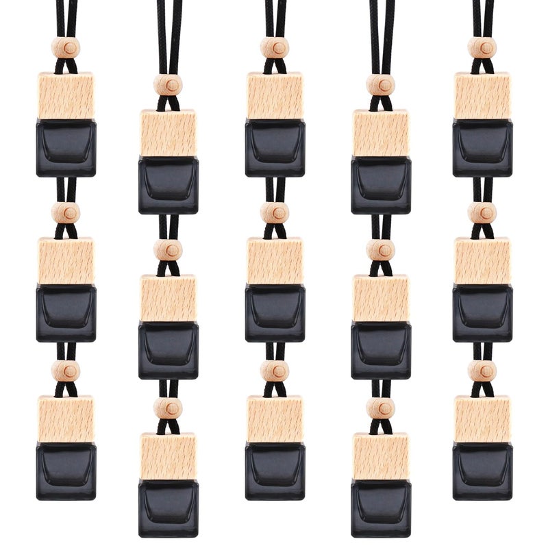 15 Pcs Hanging Car Air Freshener Bottle Empty Car Essential Oil Diffuser Bottles Pendant Black Glass Perfume Bottles Aromatherapy Fragrance Bottle Auto Ornaments Decor
