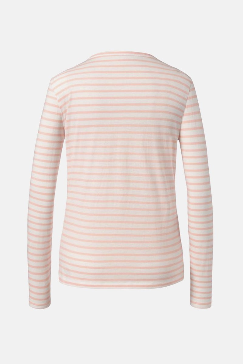 Tchibo بلوزة نسائية بأكمام طويلة وياقة دائرية، مخططة، بيضاء - Image 2