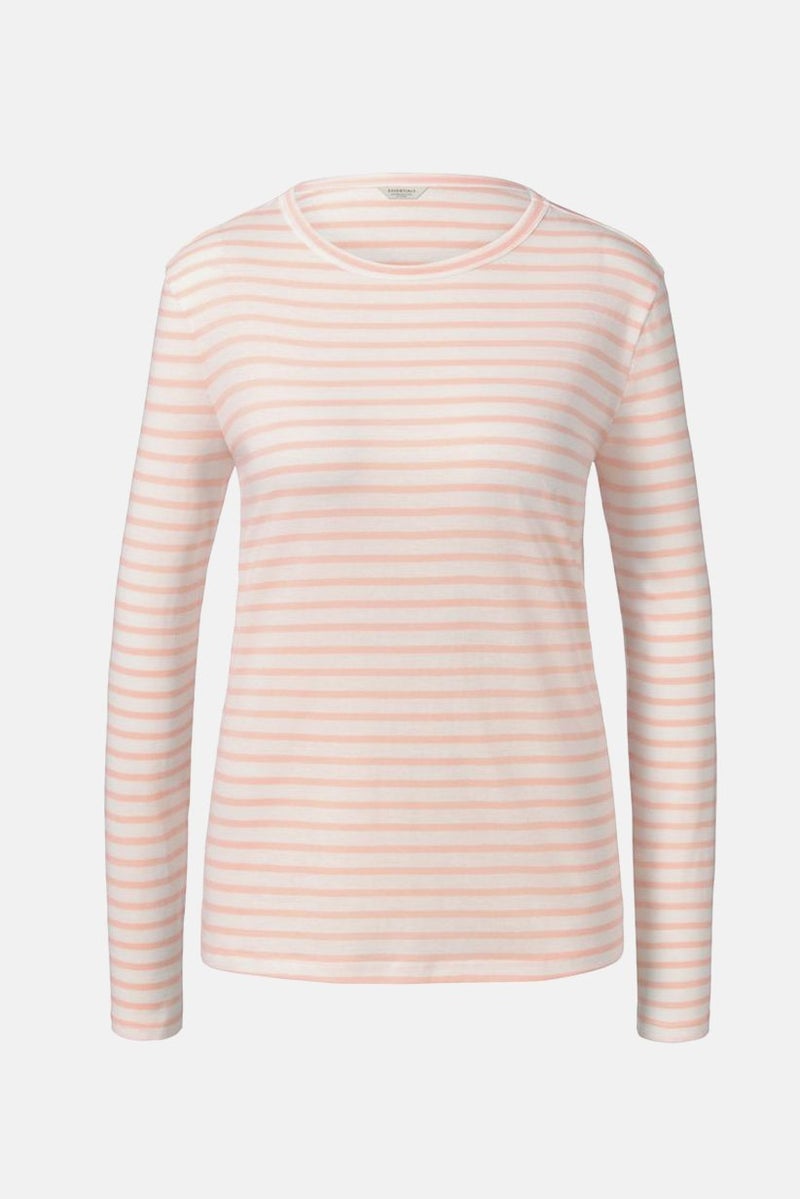 Tchibo بلوزة نسائية بأكمام طويلة وياقة دائرية، مخططة، بيضاء - Image 3