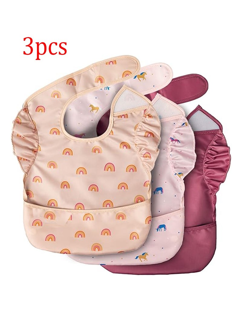 SHENYU 3 Pcs Mess-Proof Baby Bib - Waterproof Bib for Baby Boy or Girl - PFAS, PVC, BPA, Phthalate Free - Baby Food Bibs Adorable and Unique Designs for Infants and Children from 6 Months to 3 Years Old - Image 1