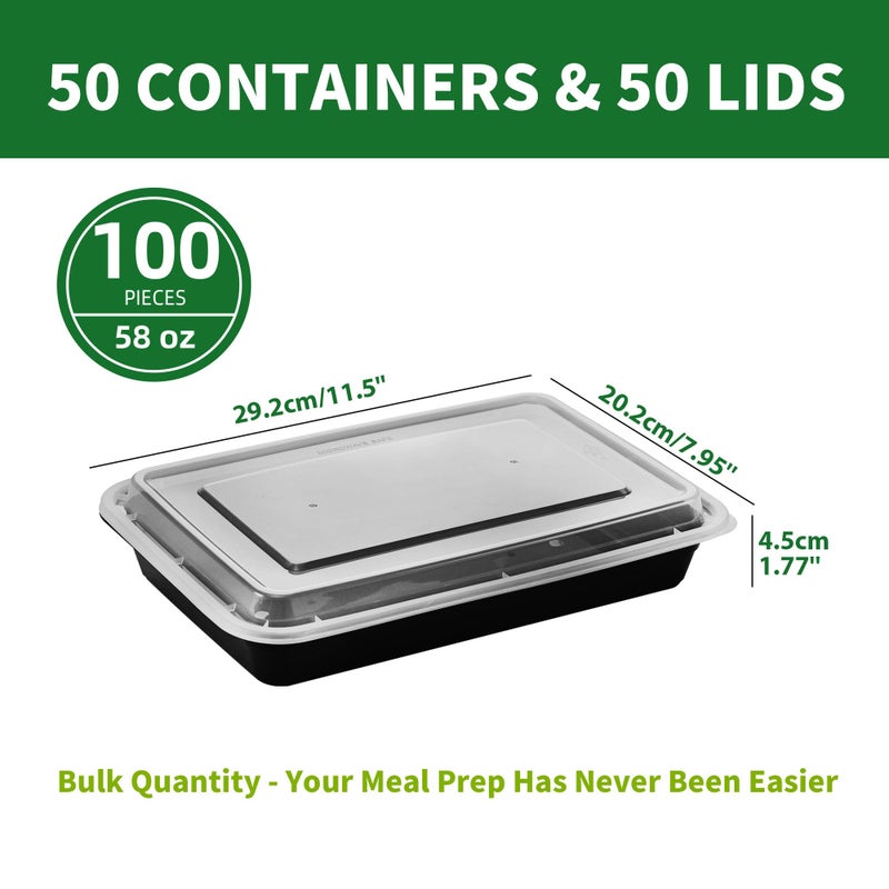 APSIC Meal Prep Containers, 50 Pack 58oz (100-Piece) Disposable Take Out Food Storage Containers with Leakproof Lids, Large Plastic To Go Lunch Boxes, BPA Free, Microwave/Dishwasher/Freezer Safe - Image 2