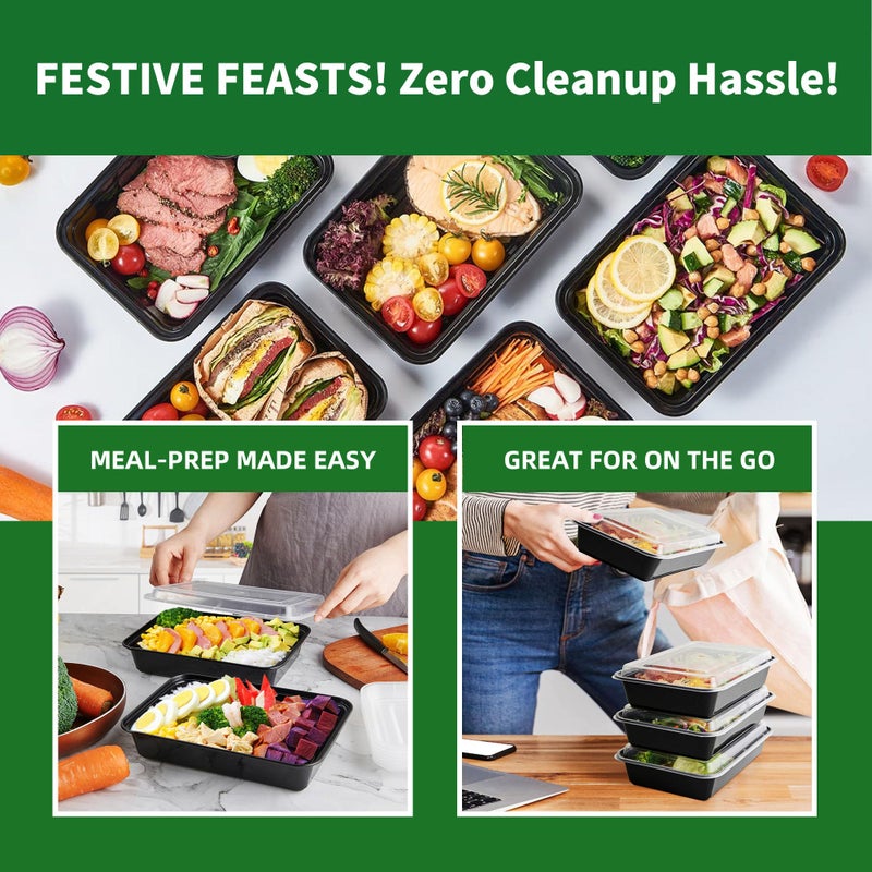 APSIC Meal Prep Containers, 50 Pack 58oz (100-Piece) Disposable Take Out Food Storage Containers with Leakproof Lids, Large Plastic To Go Lunch Boxes, BPA Free, Microwave/Dishwasher/Freezer Safe - Image 5