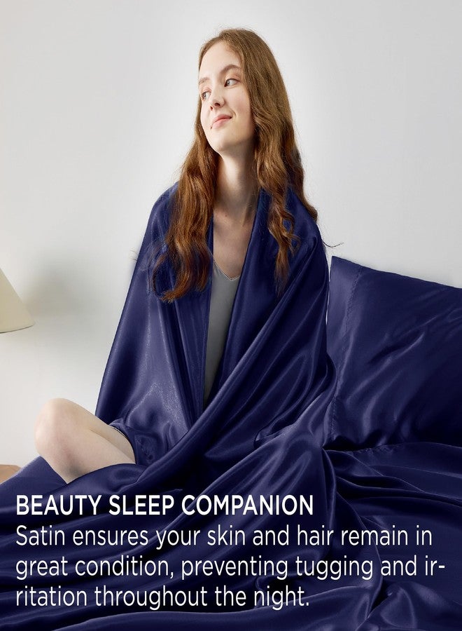 Bedsure Satin Sheets King Size Bed Set - Luxury Silky Bed Sheet Set, Ultra Soft & Wrinkle Free, Good for Hair & Skin, Gifts for Women, 15 Inches Deep Pocket, 4-Piece (King, Navy) - Image 4