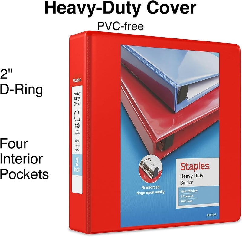 976062 Heavy-Duty 2-Inch D 3-Ring View Binder Red (26348) - Image 2