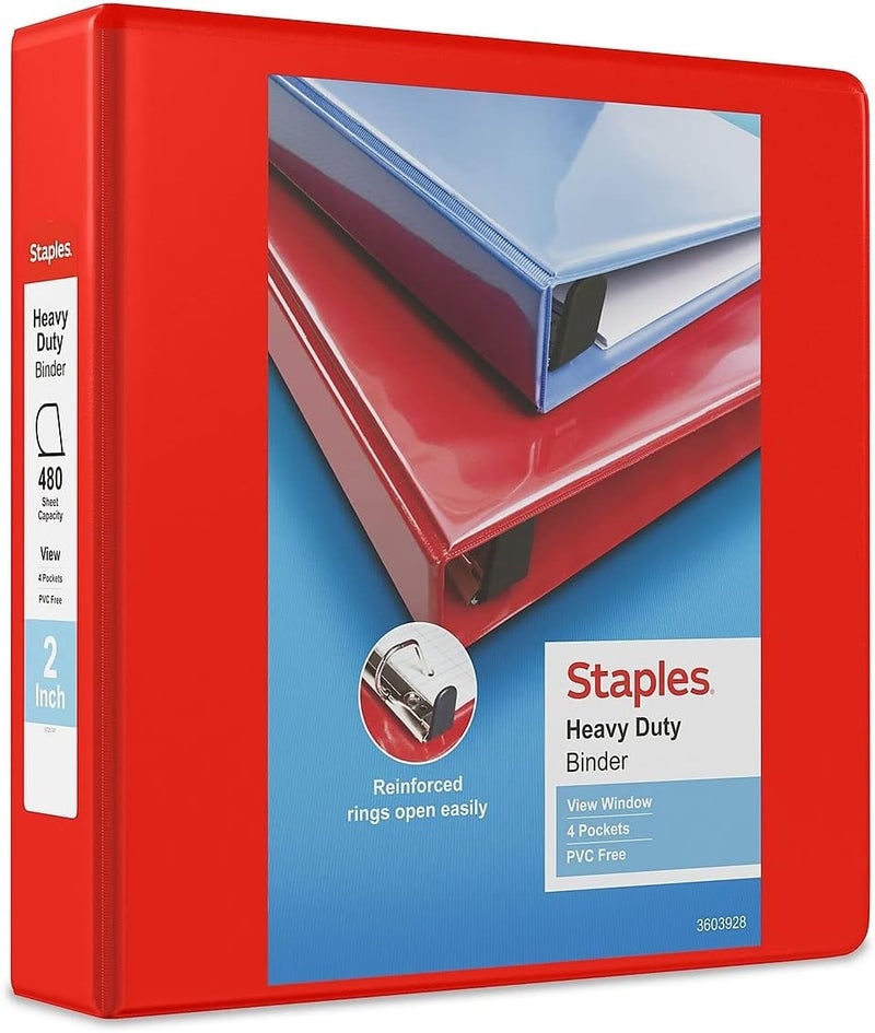 976062 Heavy-Duty 2-Inch D 3-Ring View Binder Red (26348) - Image 1