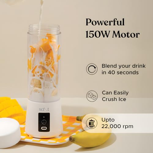 Salt PureBlend Classic Portable Blender for Smoothies, Protein Shakes, Crushing Ice | 2000 mAh Battery, USB-C Port | 150W Motor | 400ml (White) - Image 2