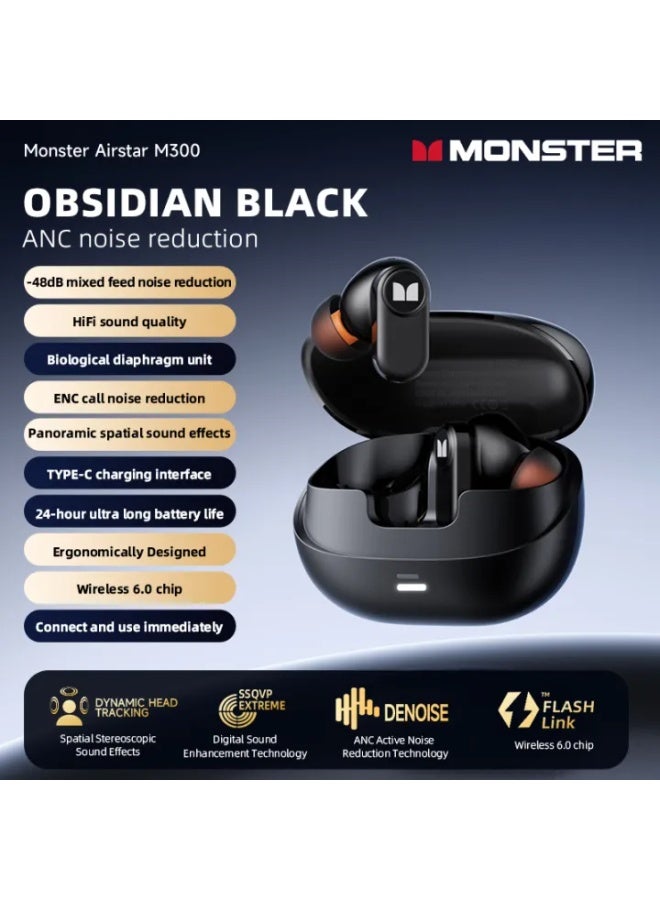 Monster AIRSTAR M300 OWS Gaming Wireless Earphones Bluetooth 6.0 Ear Clip Sports Earbuds HD Calls Noise Cancelling Headphones, Black - Image 2