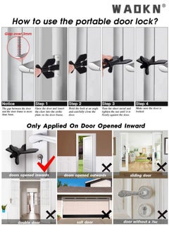 WAOKN Portable Door Lock, Home Security Door Locker Travel Lockdown Locks for Additional Safety and Privacy Security Devices for Traveling Hotel Home Apartment College(black)  - Image 2