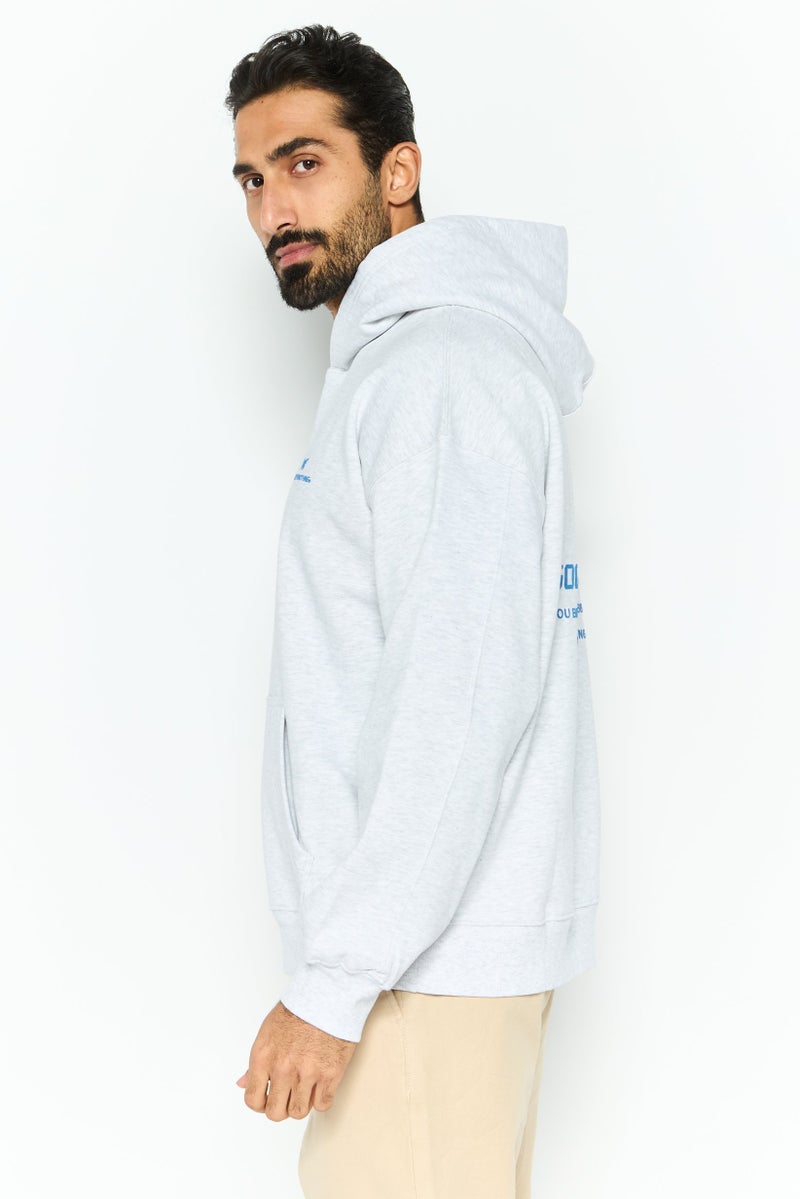 GOOD FOR NOTHING Men Hooded Long Sleeve Brand Logo Sweatshirt, Grey - Image 3