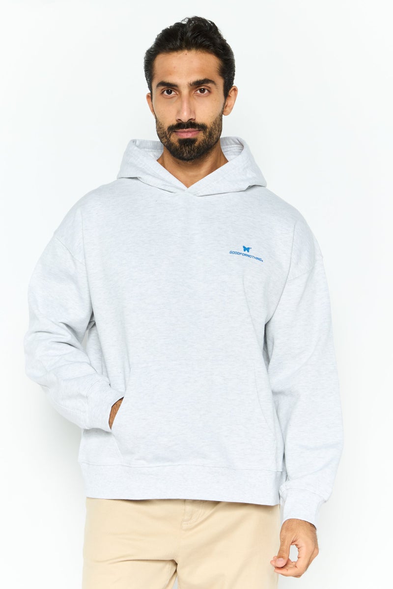 GOOD FOR NOTHING Men Hooded Long Sleeve Brand Logo Sweatshirt, Grey - Image 1