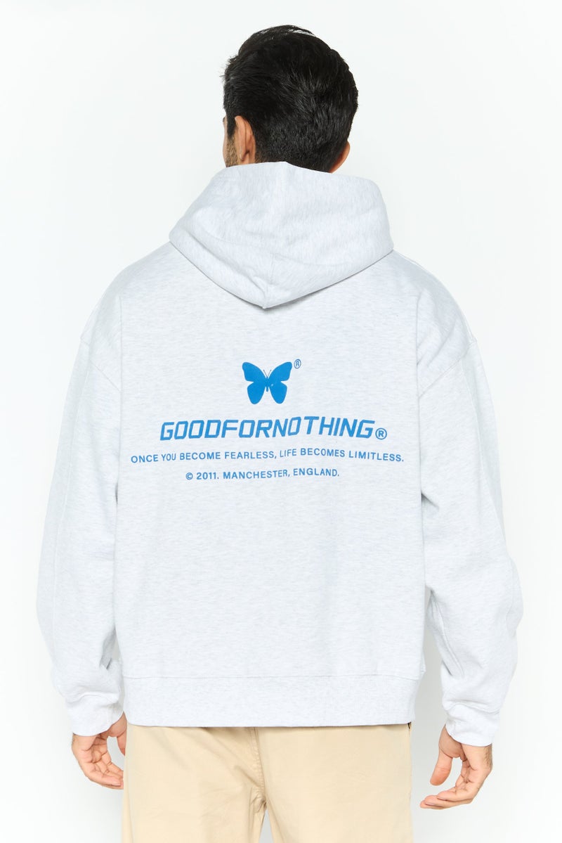GOOD FOR NOTHING Men Hooded Long Sleeve Brand Logo Sweatshirt, Grey - Image 4