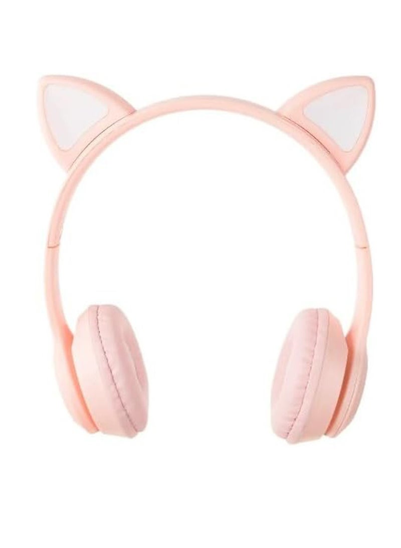 سماعة ألعاب لاسلكية، سماعات أذن بلوتوث 5.0 للقطط، سماعات رأس للأطفال، سماعات رأس بلوتوث مضيئة فوق الأذن للأطفال والكبار (وردي) - Image 2