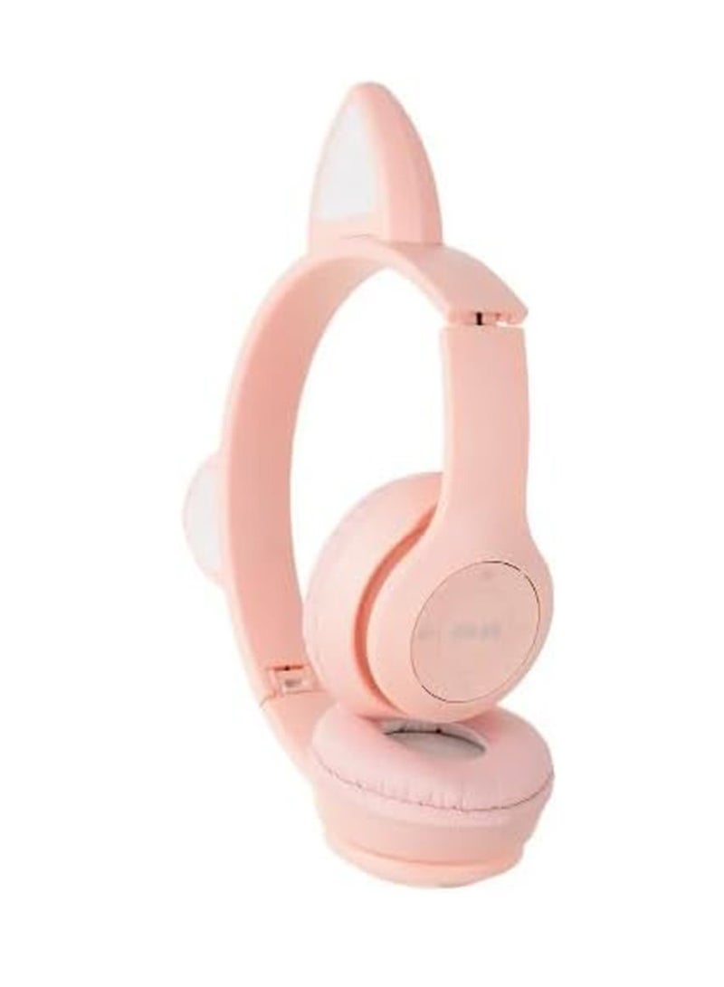 سماعة ألعاب لاسلكية، سماعات أذن بلوتوث 5.0 للقطط، سماعات رأس للأطفال، سماعات رأس بلوتوث مضيئة فوق الأذن للأطفال والكبار (وردي) - Image 3