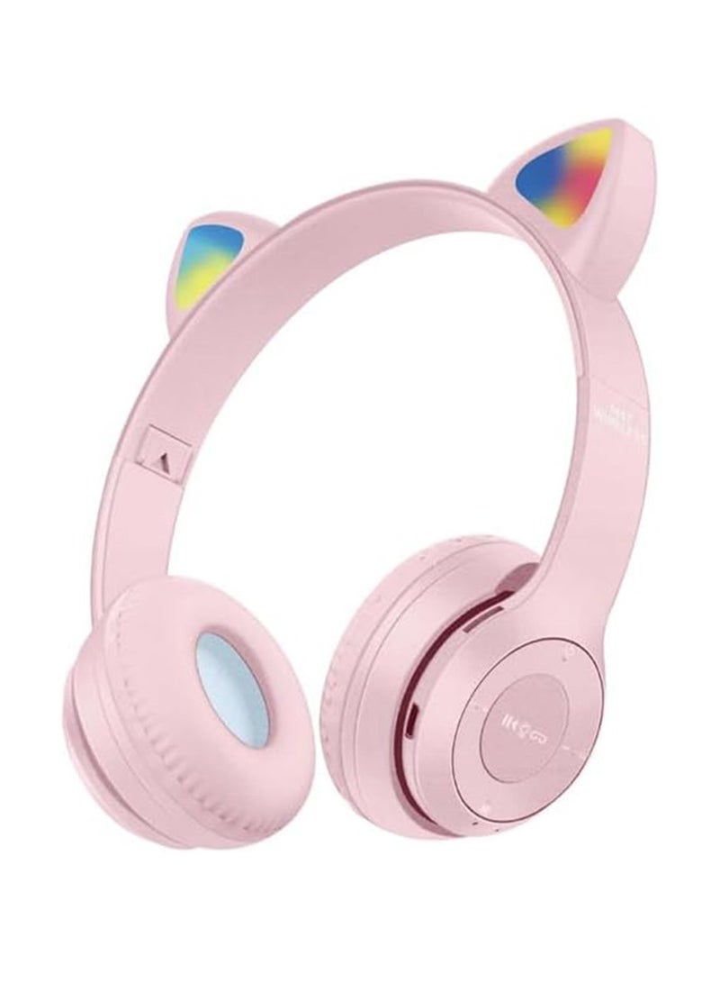 سماعة ألعاب لاسلكية، سماعات أذن بلوتوث 5.0 للقطط، سماعات رأس للأطفال، سماعات رأس بلوتوث مضيئة فوق الأذن للأطفال والكبار (وردي) - Image 4