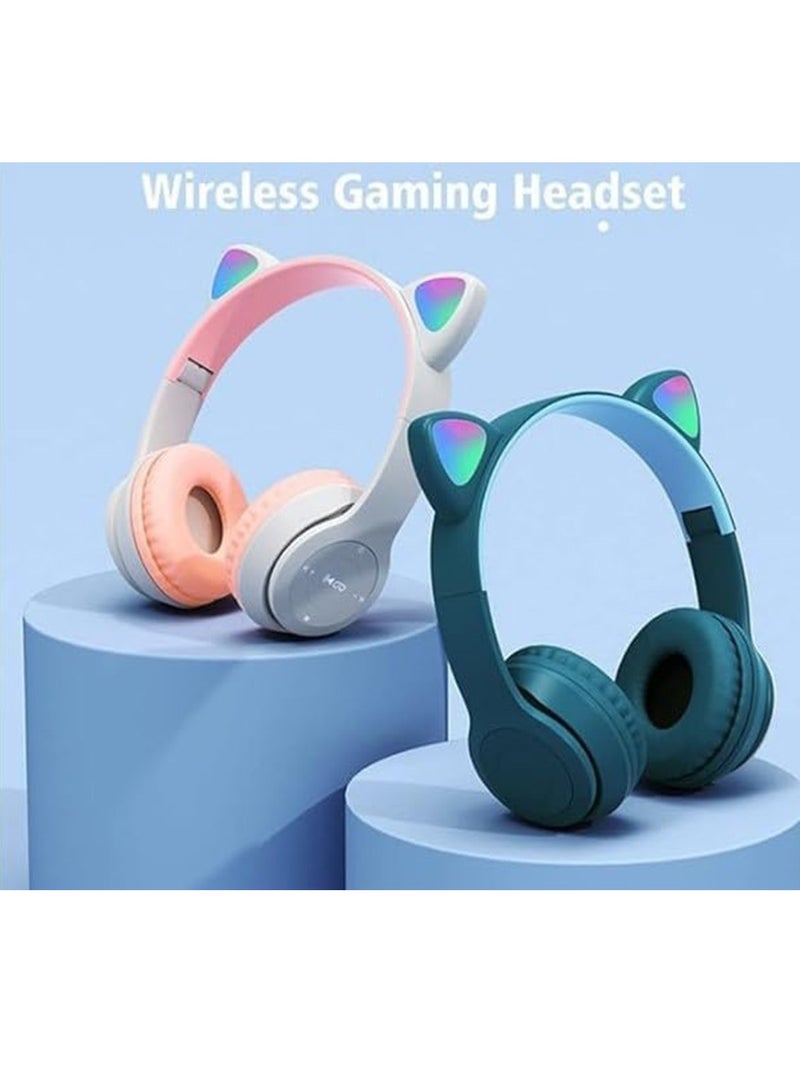 سماعة ألعاب لاسلكية، سماعات أذن بلوتوث 5.0 للقطط، سماعات رأس للأطفال، سماعات رأس بلوتوث مضيئة فوق الأذن للأطفال والكبار (وردي) - Image 5