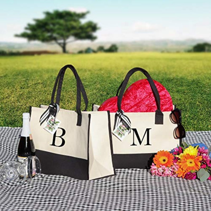 shebeiPersonalized Gift Monogram Initial 100% Cotton Chic Tote Bag with Customize Option - Image 3