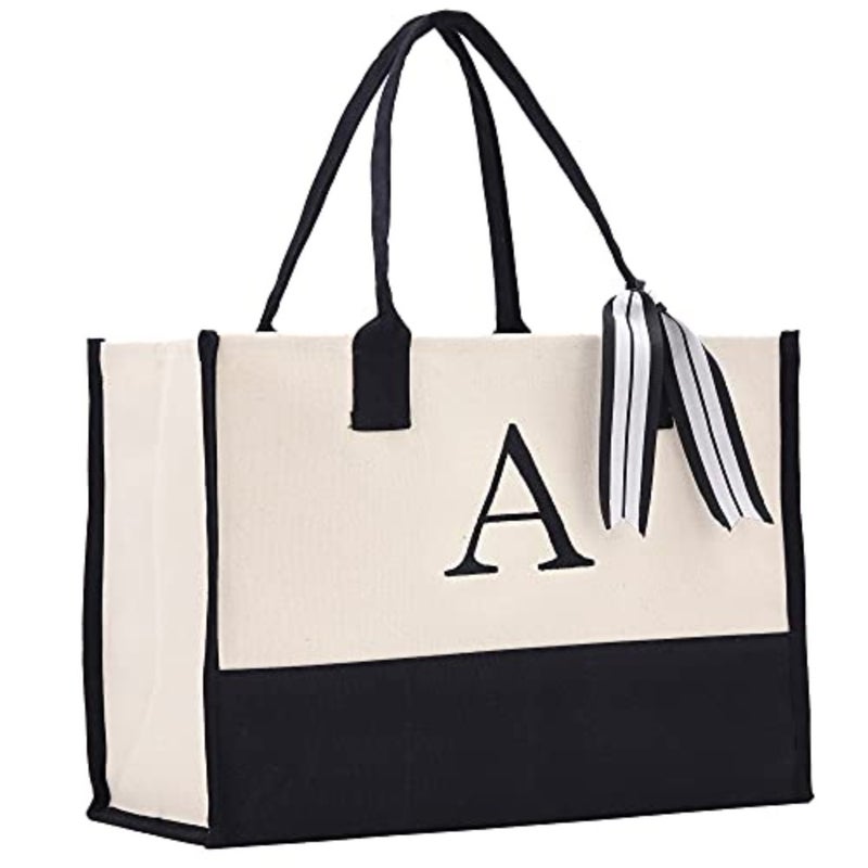 shebeiPersonalized Gift Monogram Initial 100% Cotton Chic Tote Bag with Customize Option - Image 1