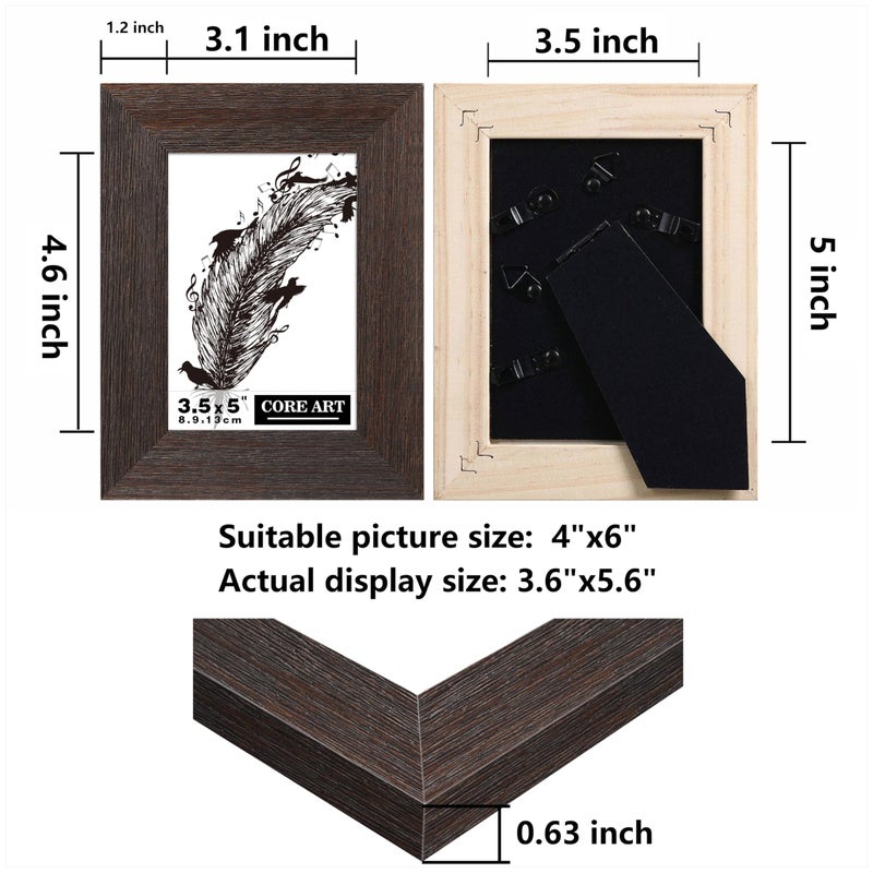 CORE ART 3.5x5 Picture Frame  Handmade Wood Rustic Brown Photo Frame Set of 2  High Definition Semi-tempered Glass Wall or Tabletop Display - Image 2