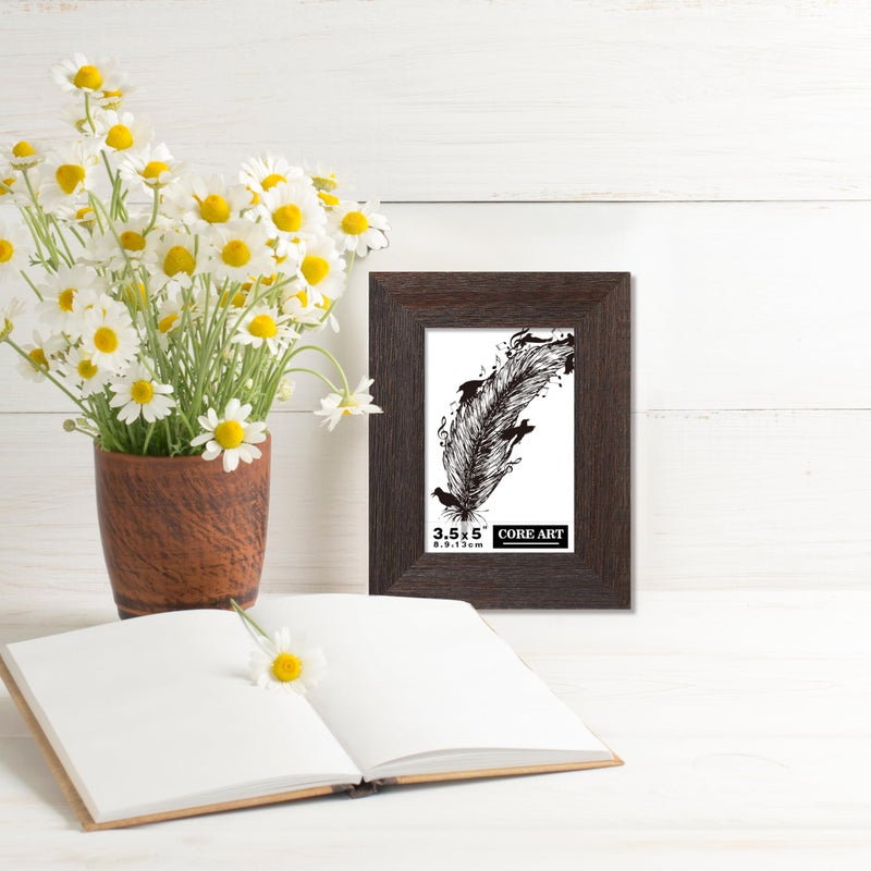CORE ART 3.5x5 Picture Frame  Handmade Wood Rustic Brown Photo Frame Set of 2  High Definition Semi-tempered Glass Wall or Tabletop Display - Image 4