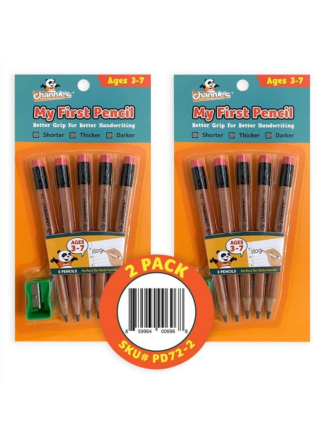 Channie's My First Pencil, Easy-to-Hold Jumbo Pencils for Preschoolers, Kindergarteners & 1st Graders, Brown Wooden 2B Fat Pencils for Kids Ages 3-7, 2 Pack (5 Each) + Sharpener - Image 1